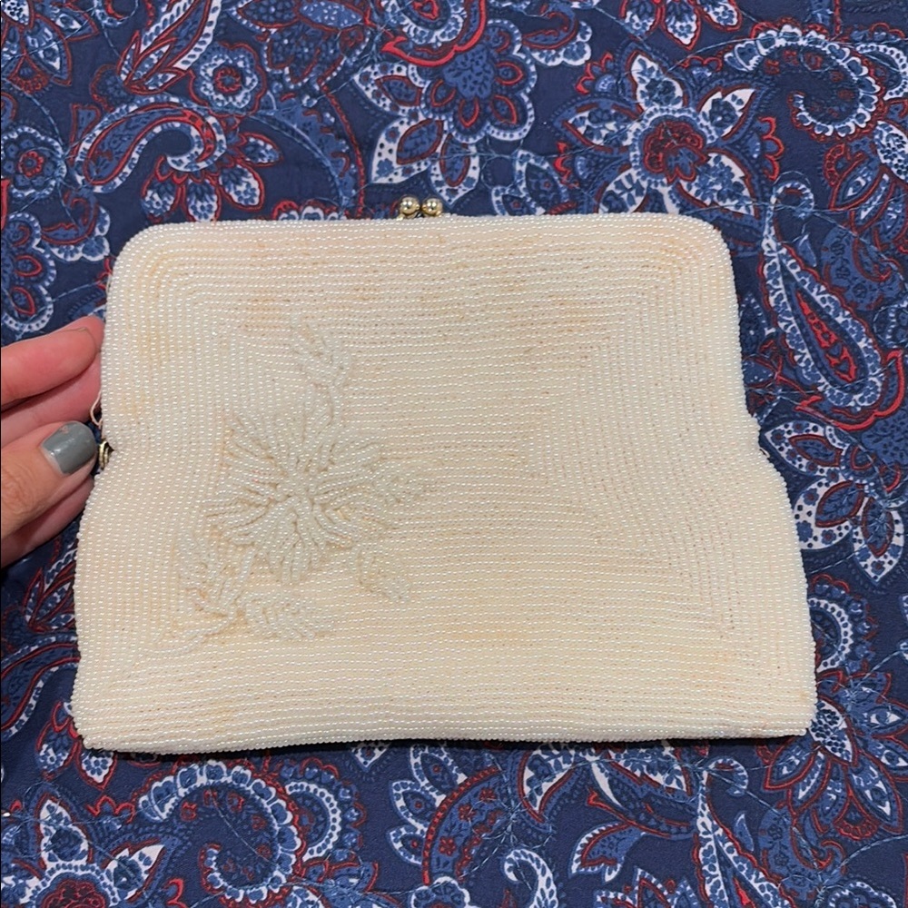 Cream Textured Clutch with Minimalist Design